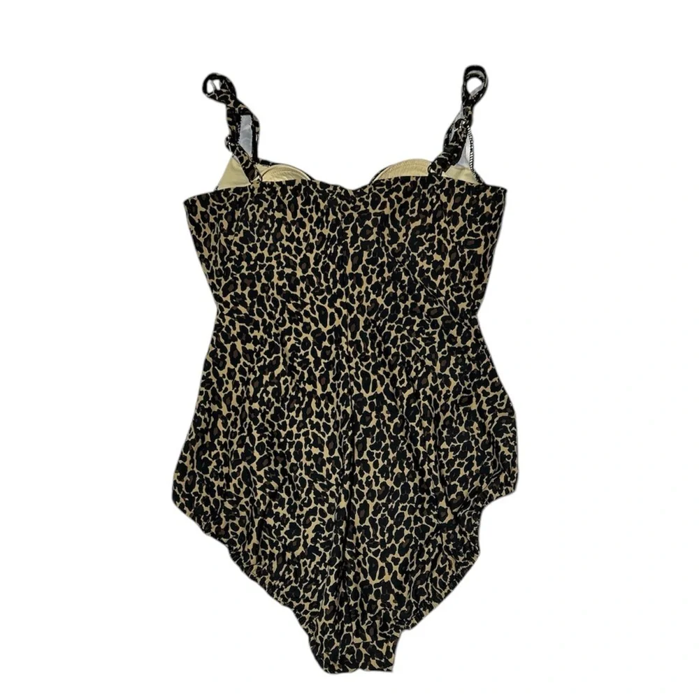TrimShaper Ruched One Piece‎ Cheetah Animal Print Swimsuit Bathing Suit Size 16 - Picture 2 of 6